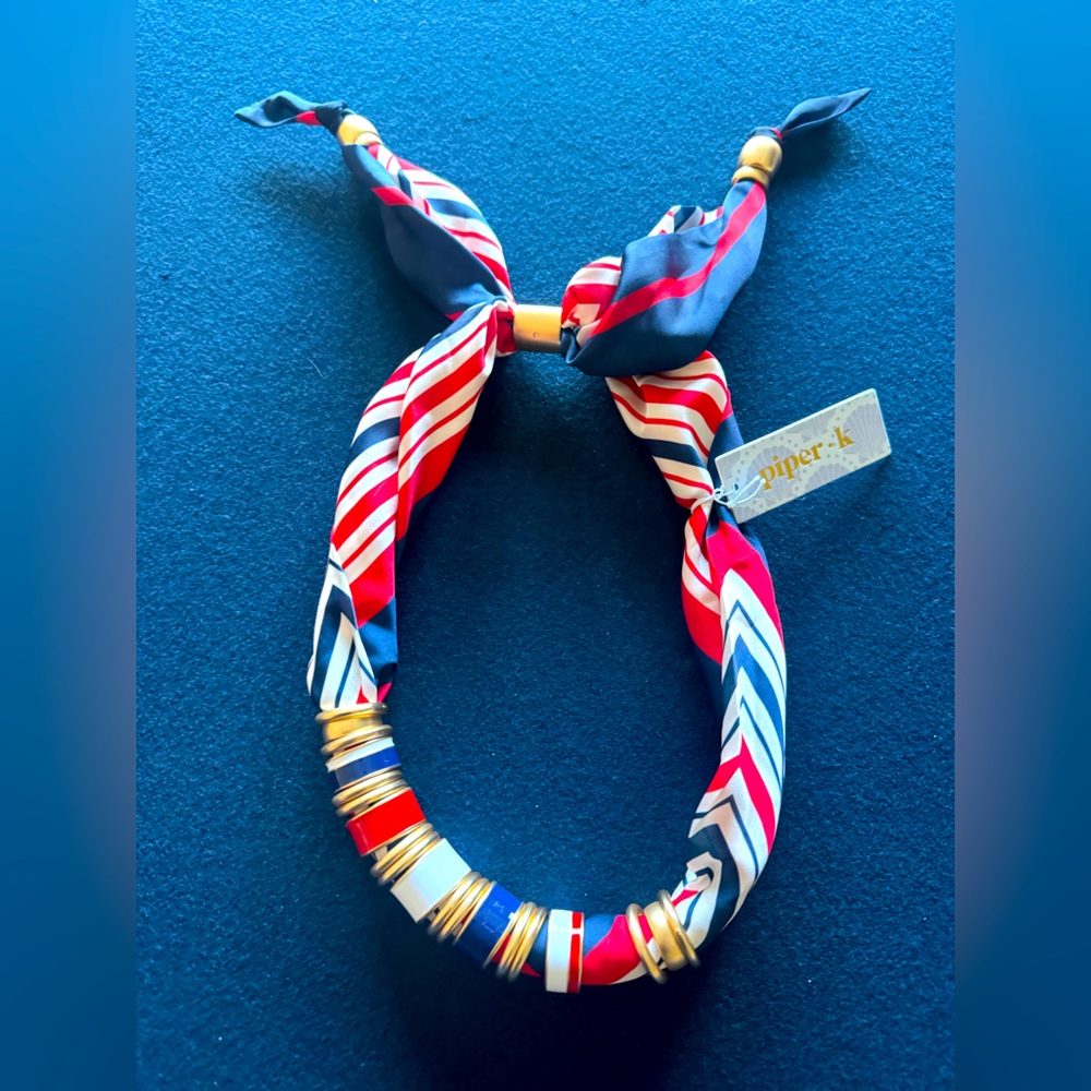 Piper adjustable Scarf Necklace ❤️🤍💙Red white & Blue Stripes with metal accents - Picture 2 of 11